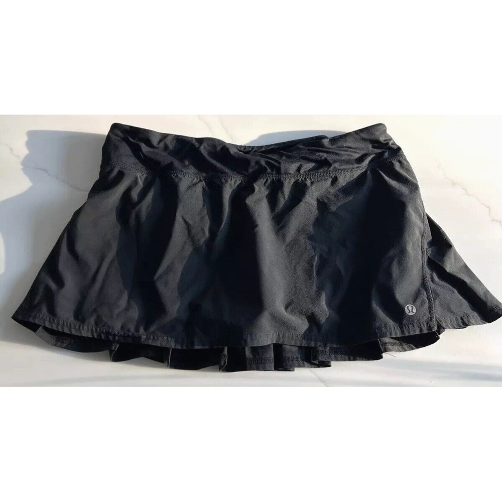 Lululemon short skirt SZ 10 Black Run Speed Luxtreme Liner Zip pocket Drawcord